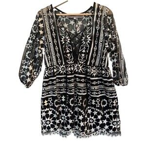 Jens Pirate Booty Free People Black Embroidery Lace Tunic Top Dress S